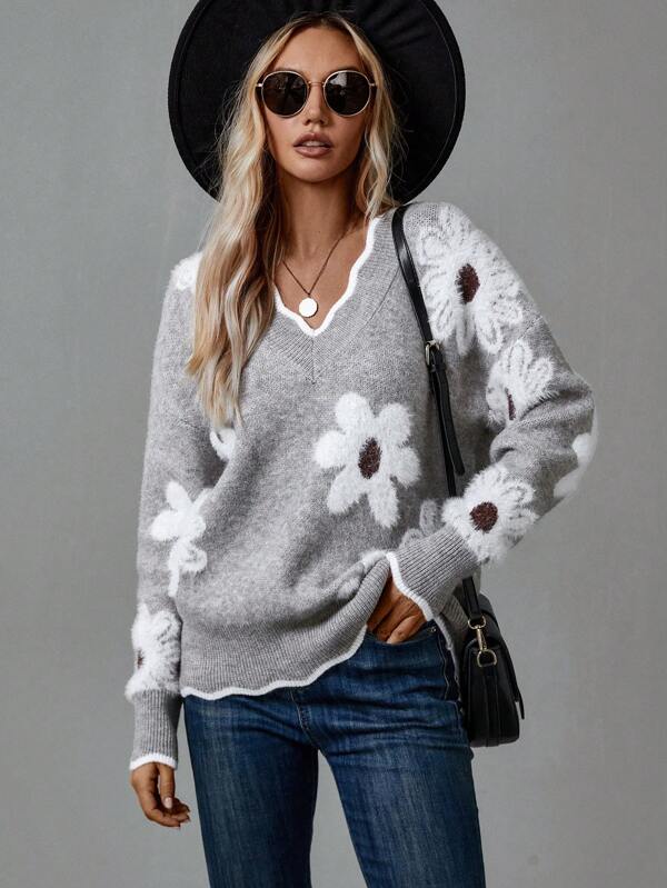Thea Floral V-Neck Sweater