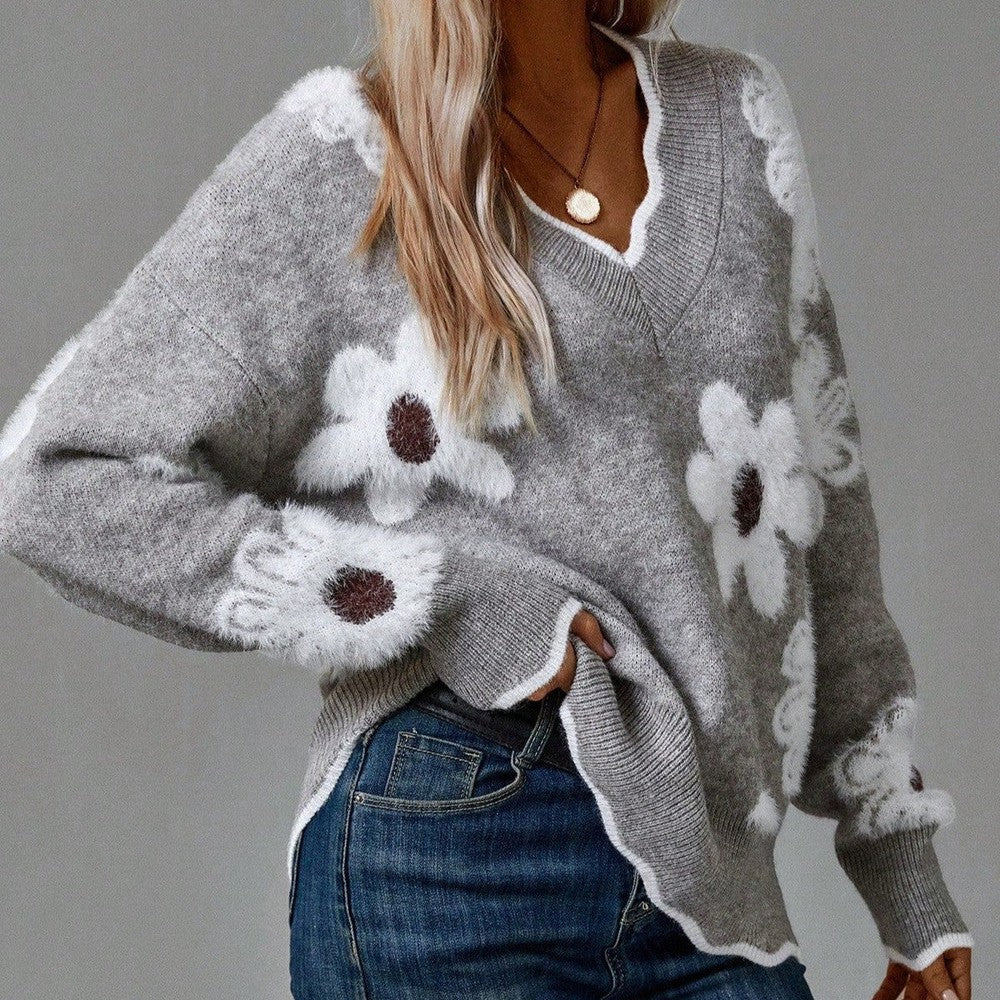 Thea Floral V-Neck Sweater