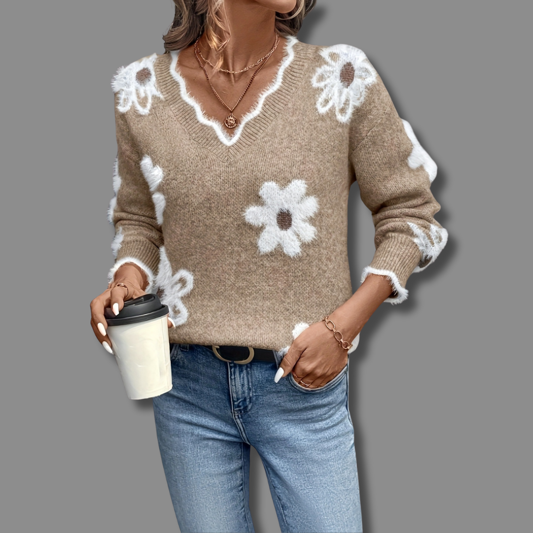 Thea Floral V-Neck Sweater