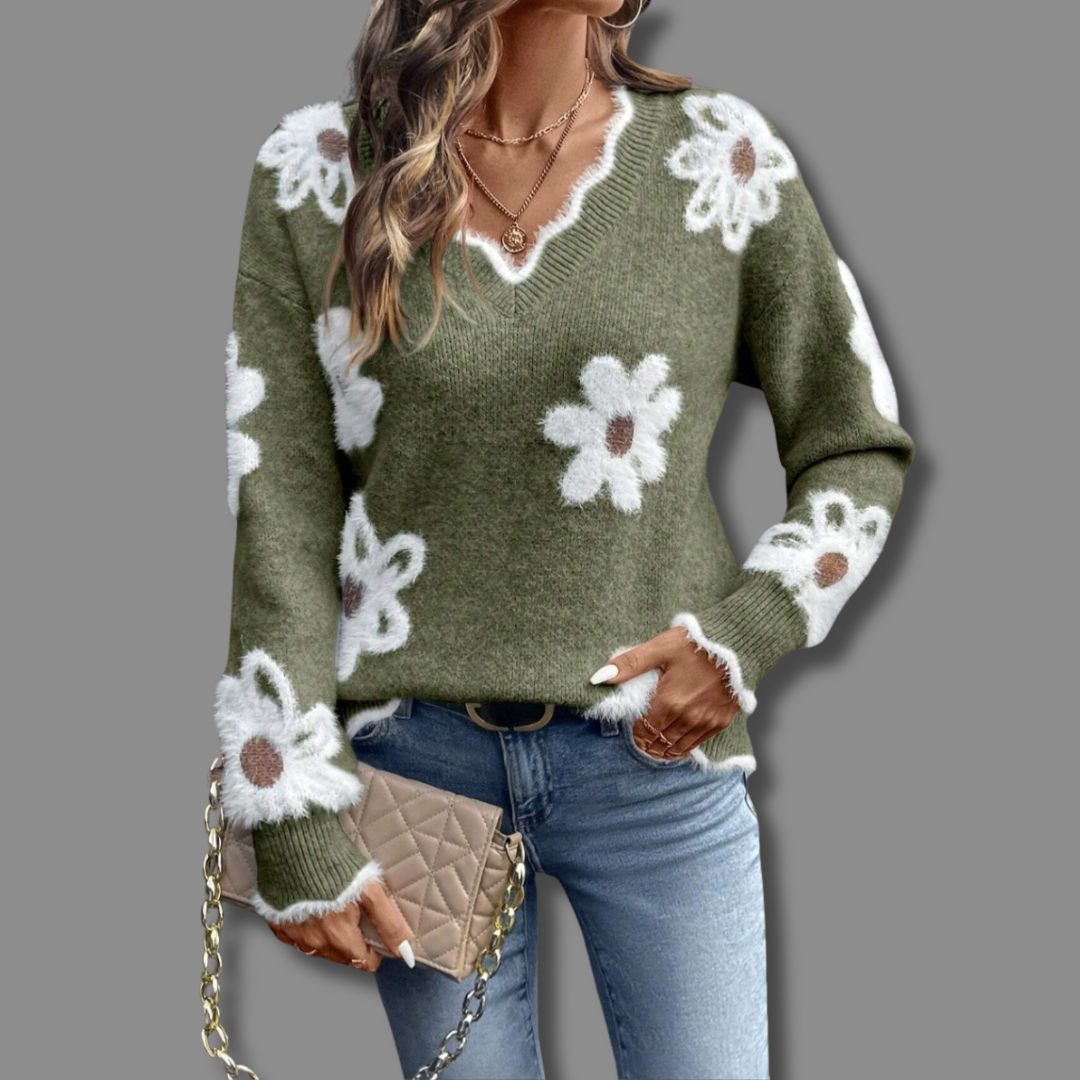 Thea Floral V-Neck Sweater